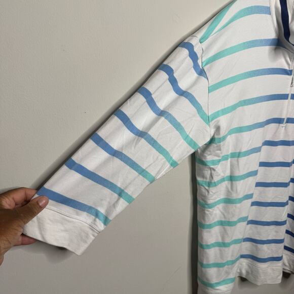 T by Talbots Striped Quarter Zip Pullover Sweatshirt XL Blue Green White Casual - Picture 9 of 10
